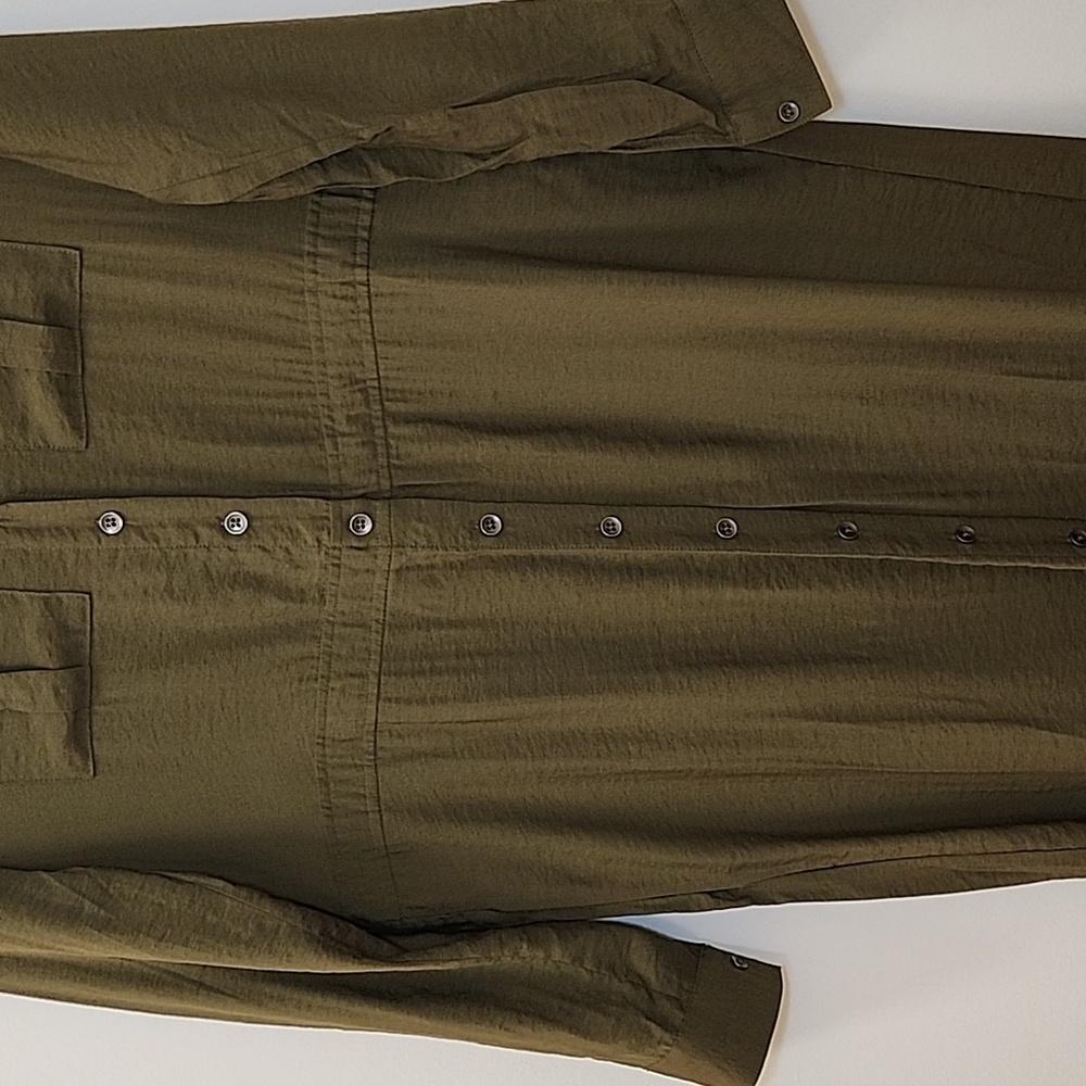 Anthropolie Mauve Drawstring Midi Shirtdress Oluve Green Sz 00 - Picture 6 of 16